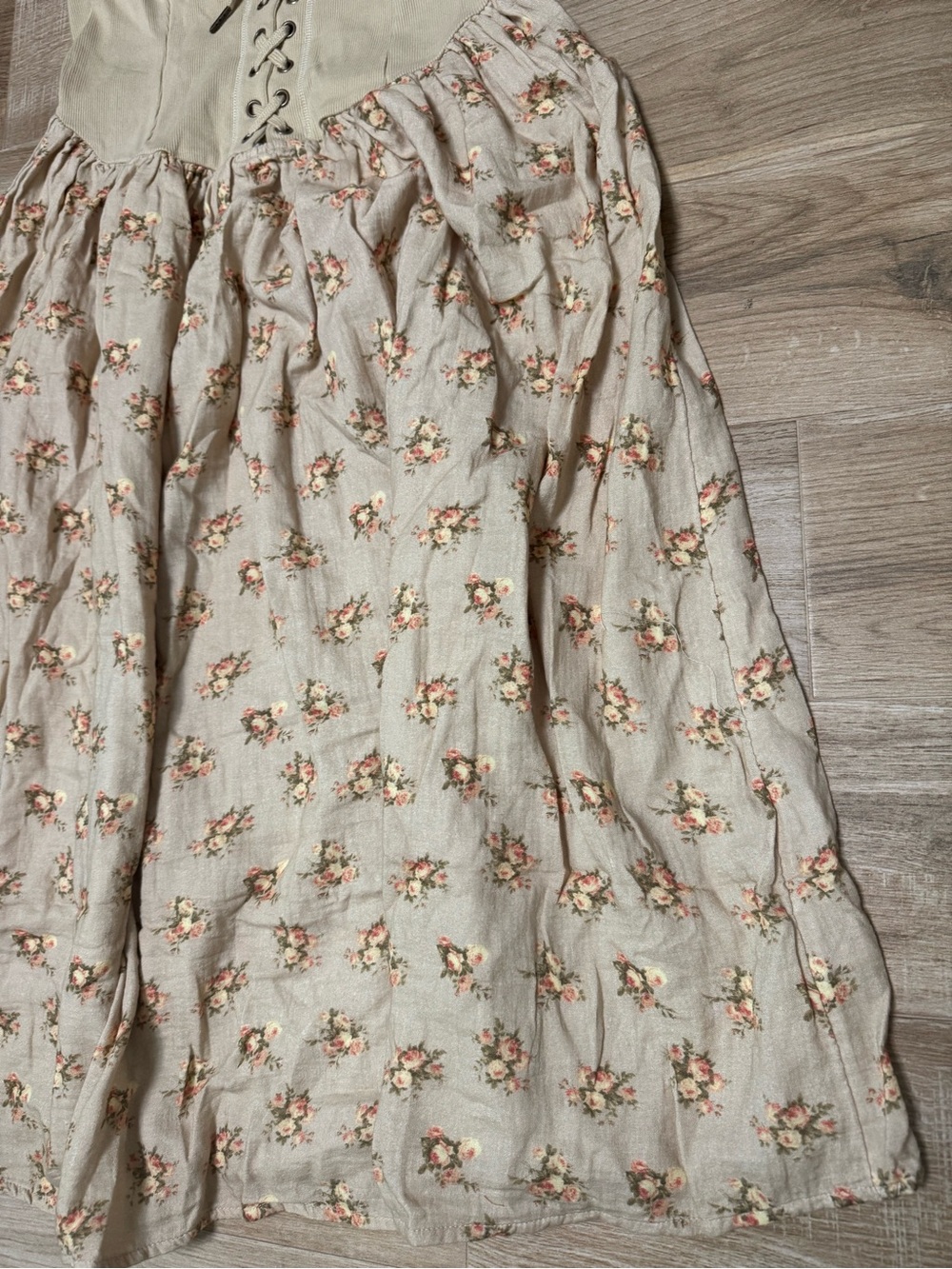 Urban Outfitters Ecote Strapless Lace-Up Tan Floral Midi NWT SIZE XL $79 - Picture 3 of 8